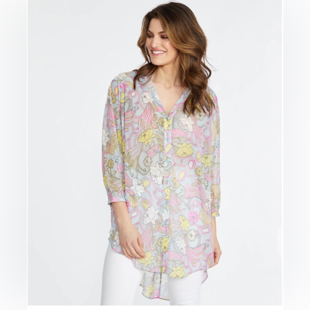 {Badgley Mischka} Cocoon Printed Tunic Blouse